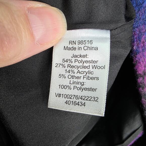 Coldwater Creek Purple & Black Plaid Toggle Button Wool Blend  Jacket Size 14 - Picture 14 of 16